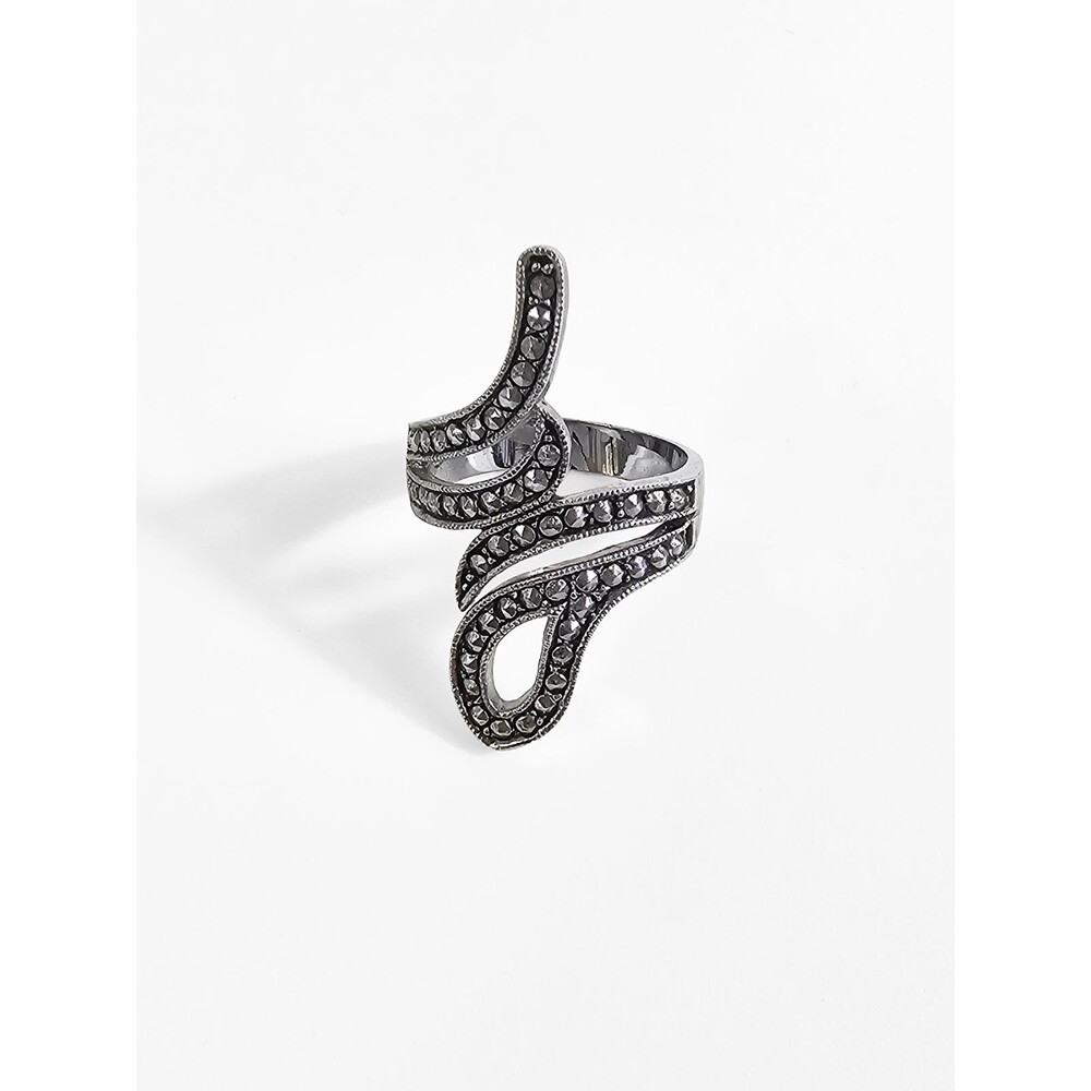 Sterling Silver Marcasite Pave size 6.5 Abstract Curved Wrap Vintage Ring